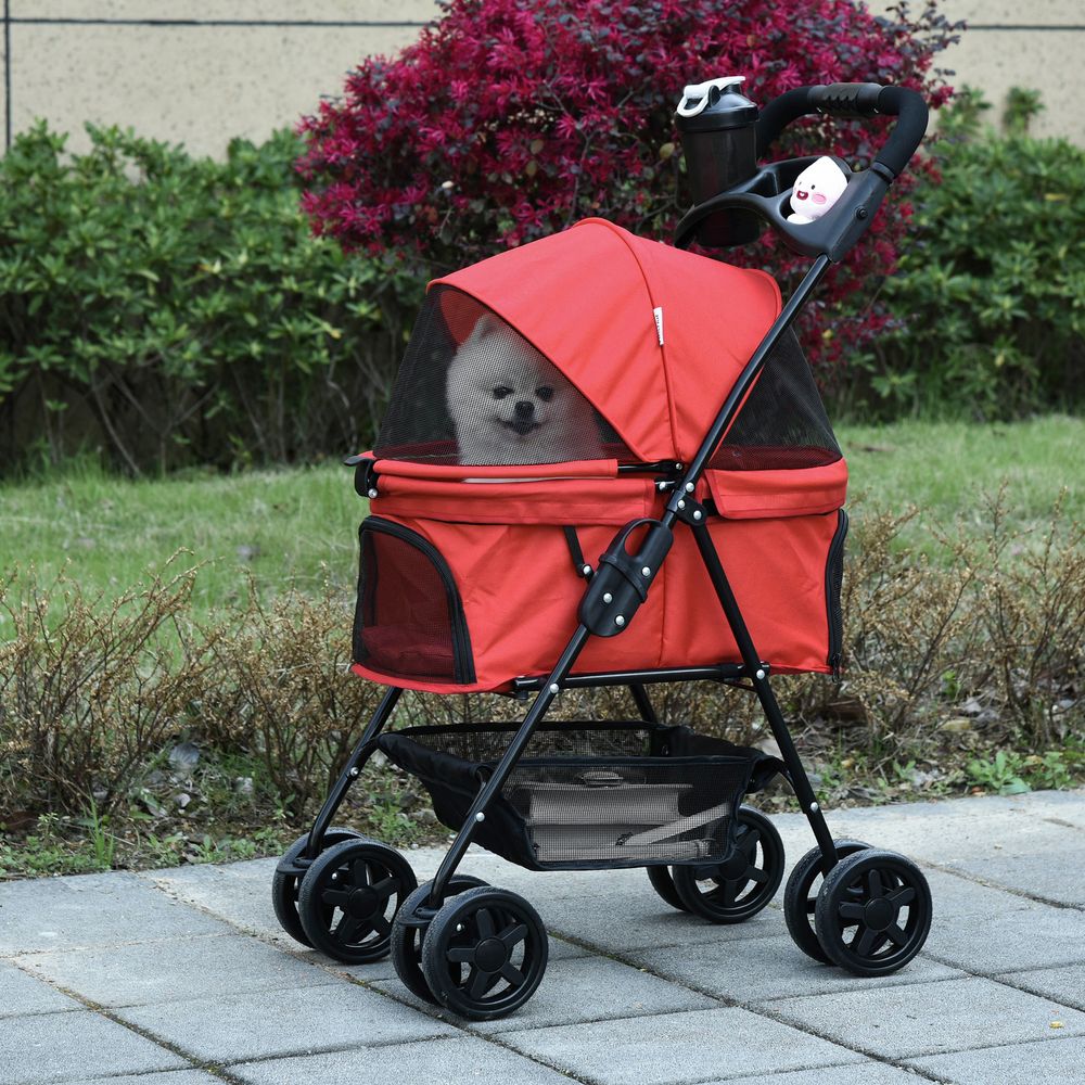 PawHut Pet stroller foldable travel carriage with brakes, 360 degree wheels and basket