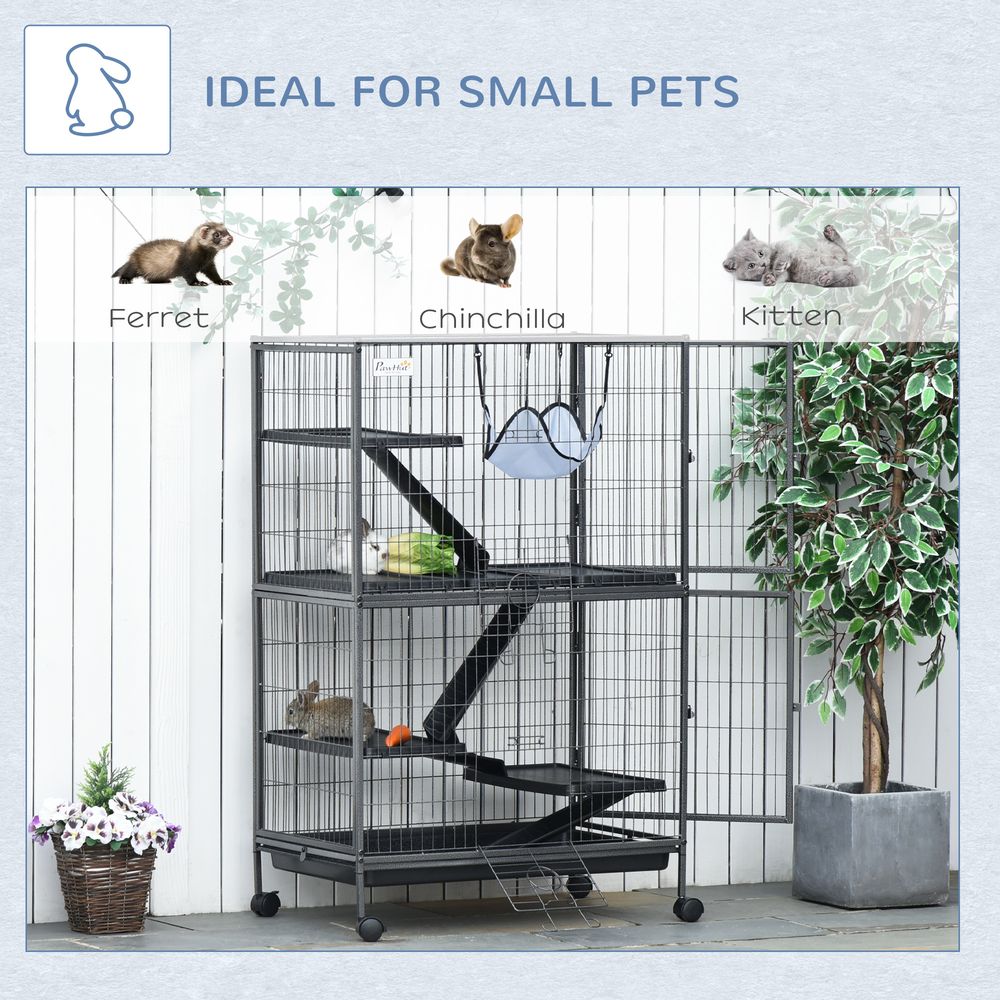 Cage with hammock for small pet animal, ferret, chinchilla, kitten house with tray and wheels