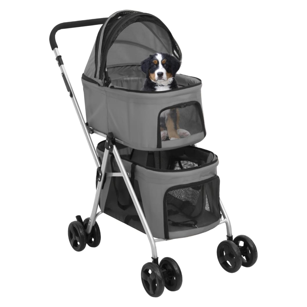 vidaXL 2-Layers Folding Dog Stroller Grey 83x48x97 cm Oxford Fabric