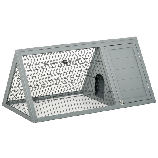 PawHut triangle rabbit hutch bunny cage, guinea pig house with outside area - Grey