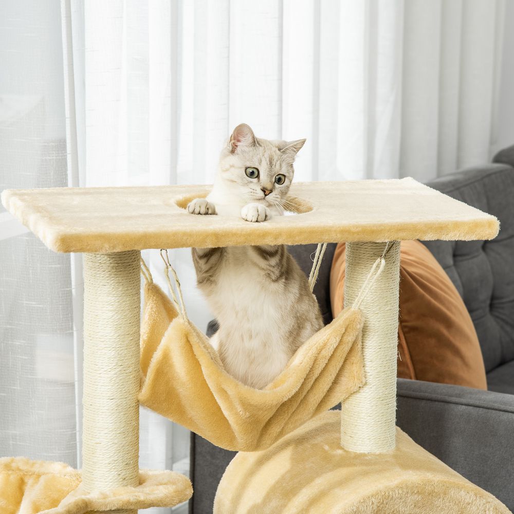 PawHut Cat tree for indoor cats scratching post with hammock house bed_basket