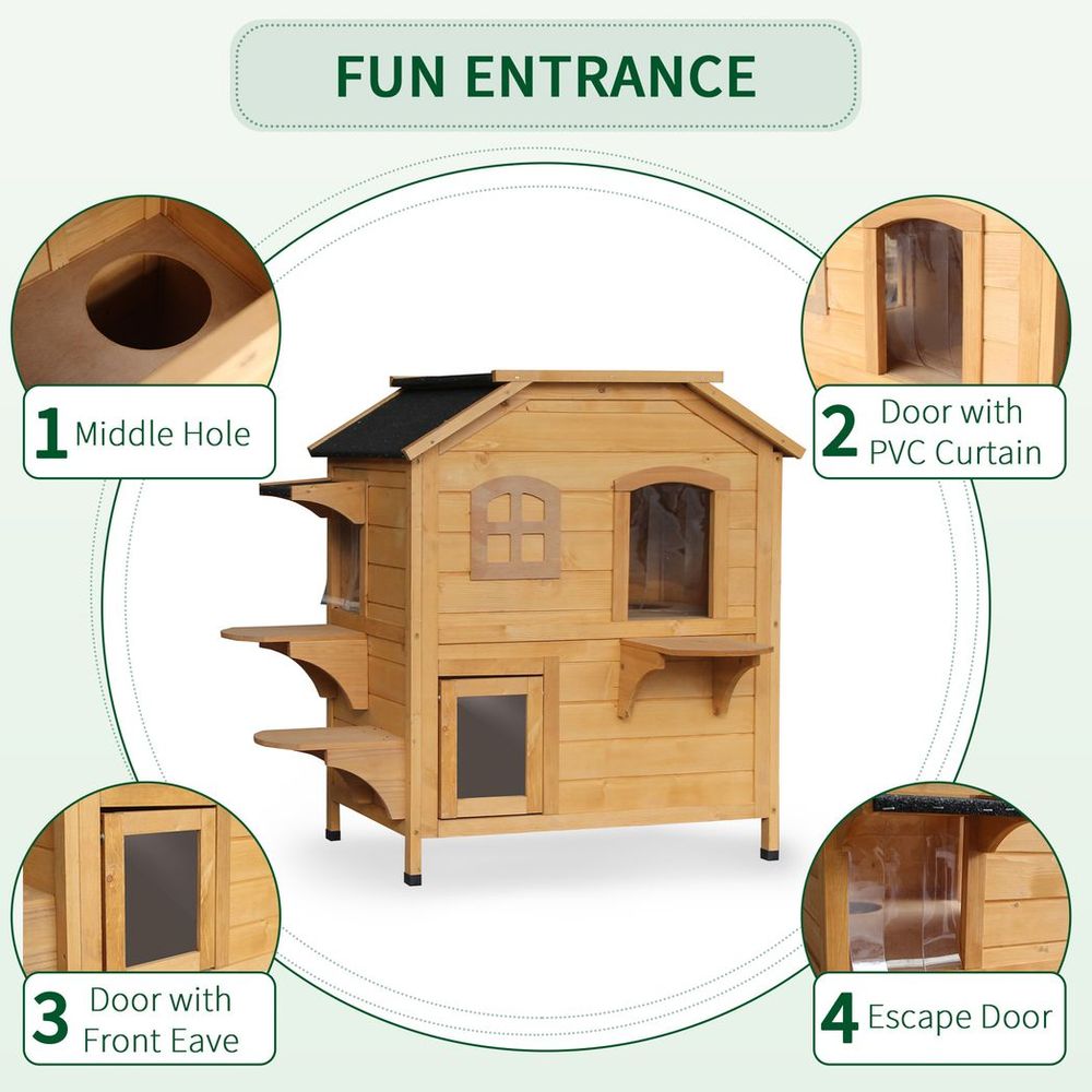 Wooden pet cat house cave shelter condos outdoor natural wood finish