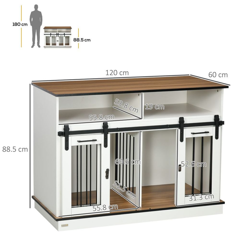 Dog crate furniture for small and large dogs with movable divider