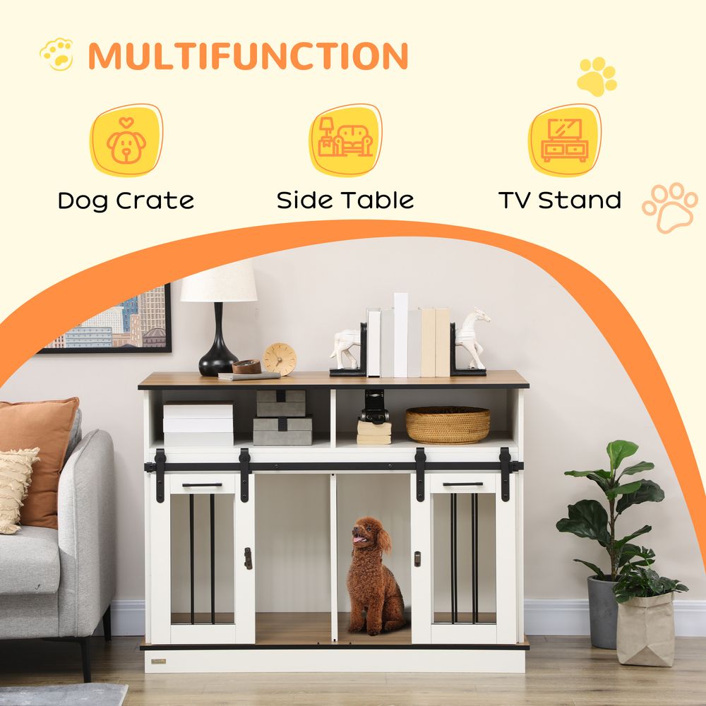 Dog crate furniture for small and large dogs with movable divider