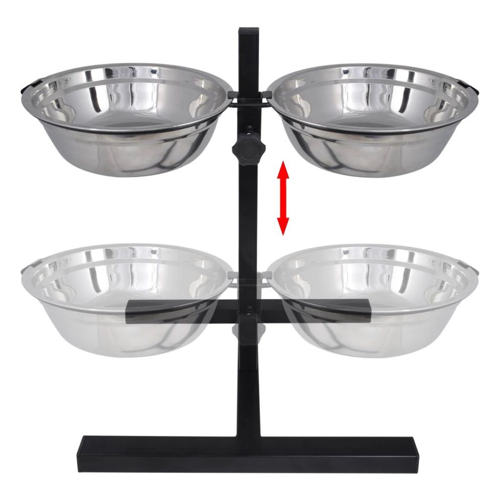 Adjustable feeding stand diner for pet dog and 2 x 1.6L stainless steel bowls