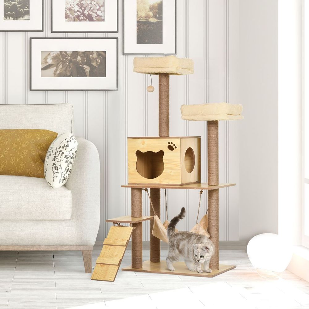 130cm Cat tree for indoor cats, multi-level plush cat tower