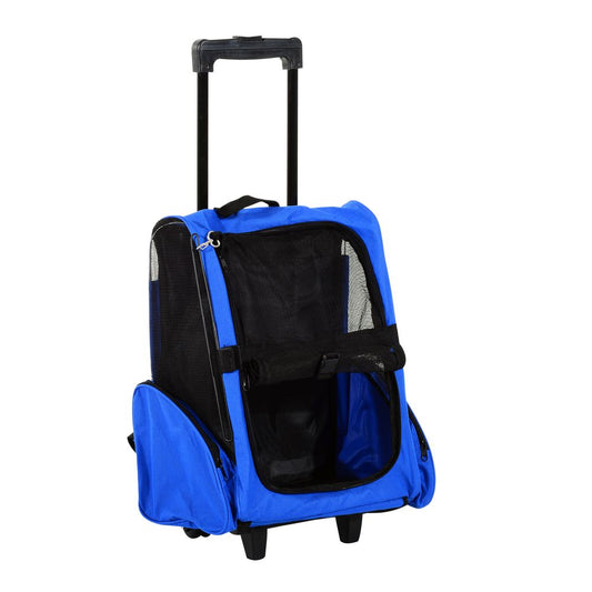 2-in-1 Pet travel backpack bag or trolley for cat puppy dog carrier with trolley and telescopic handle and wheels