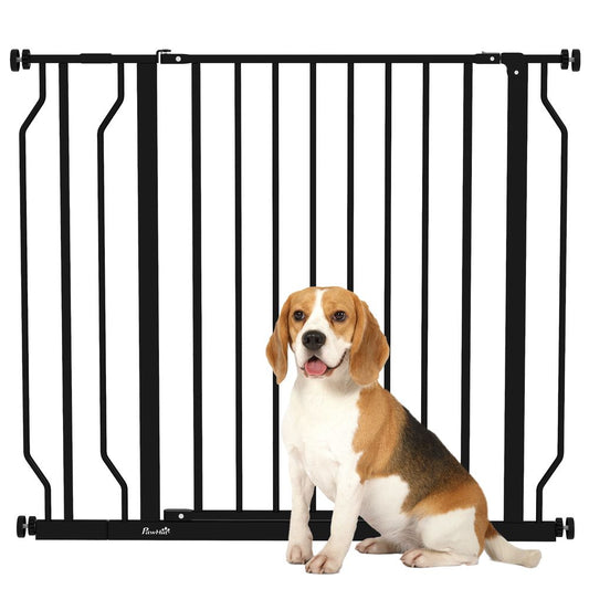 PawHut wide dog stair gate with door pressure fit, 75-95W cm - Black