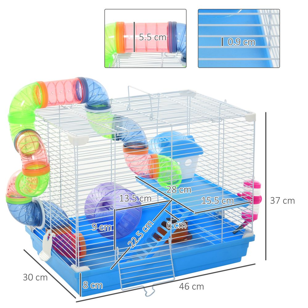 Hamster cage carrier small animal house with exercise wheels, tunnels, tubes - Pawhut
