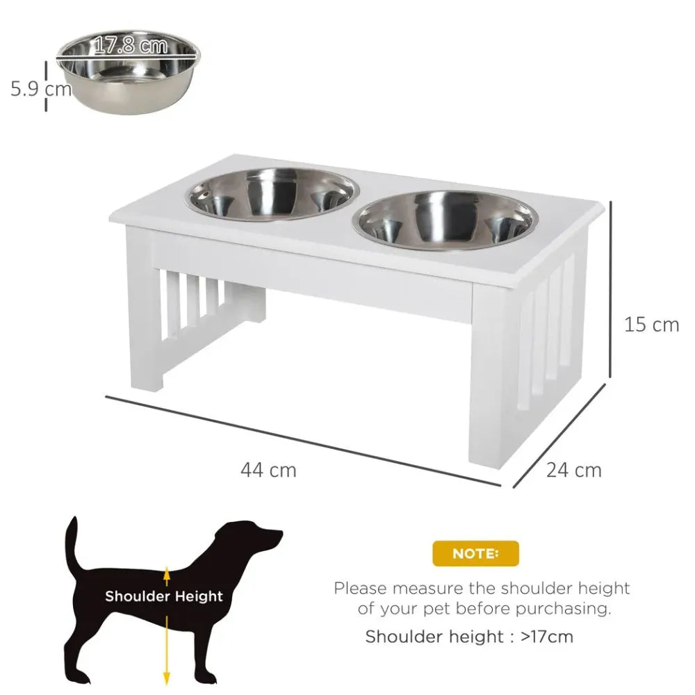 Pet feeder raised elevated stainless steel bowls stand food water white small