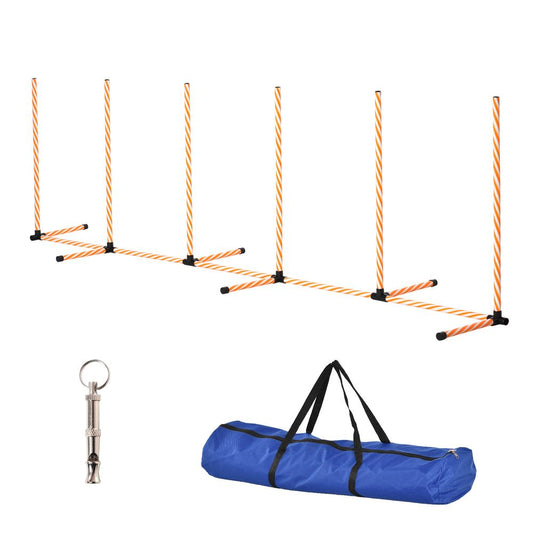 Dog agility weave poles training obstacle course set slalom equipment with whistle - PawHut