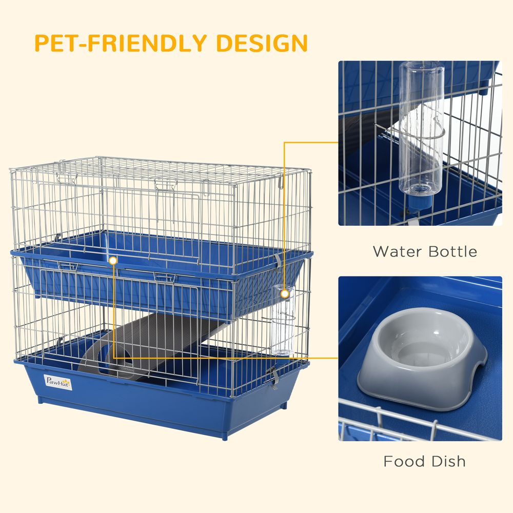 2-Tier small animal cage for rabbit ferret chinchilla with accessories and ramp (PawHut)