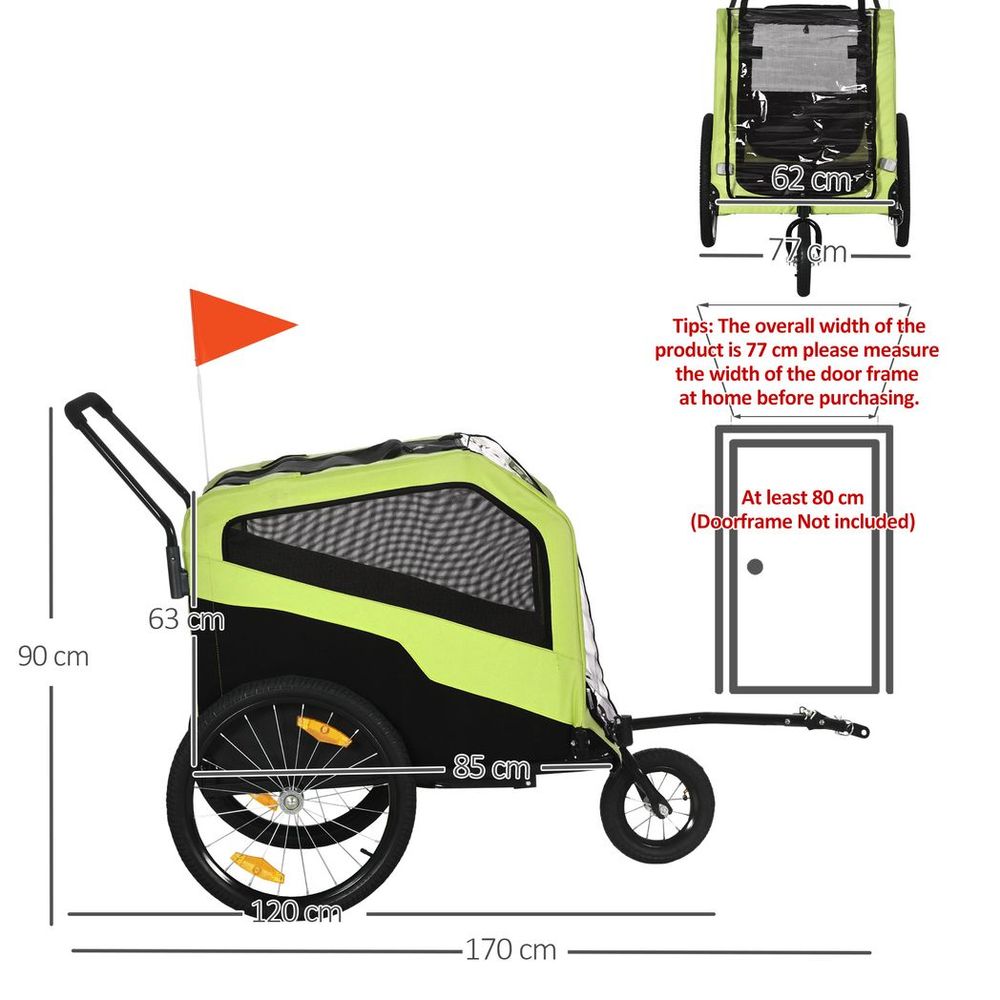 2 in 1 Dog bike trailer pet stroller for large dogs with hitch - Green