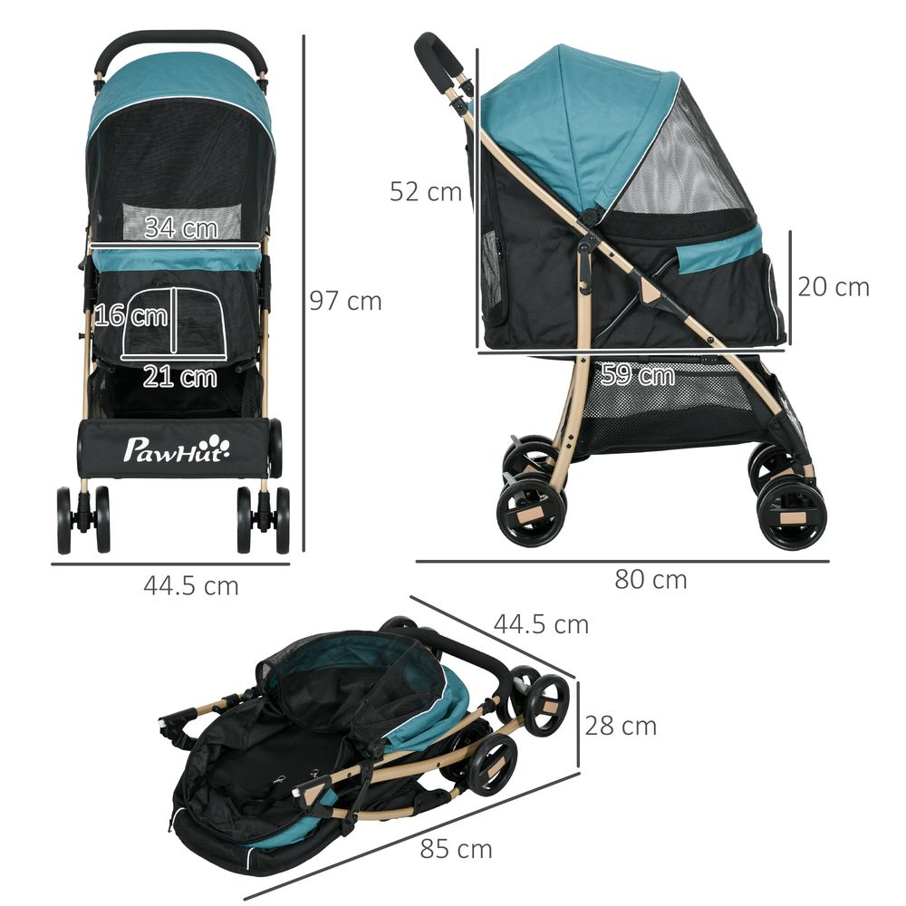 PawHut Pet stroller for extra small and small dogs with rain cover - Dark green