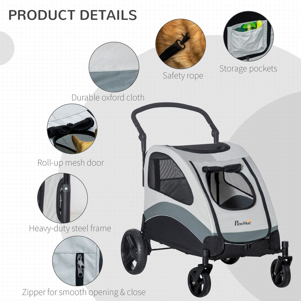 Pawhut pet stroller pushchair buggy pram for cats or medium Dogs with 4 wheels and safety leash - grey