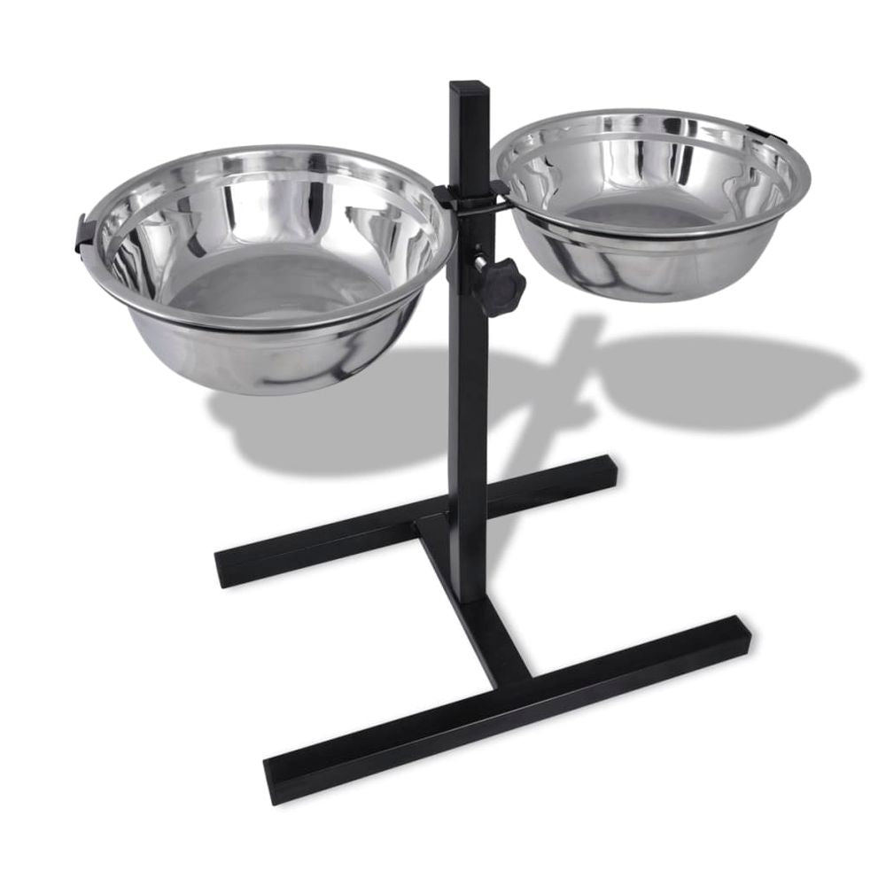 Adjustable feeding stand diner for pet dog and 2 x 1.6L stainless steel bowls