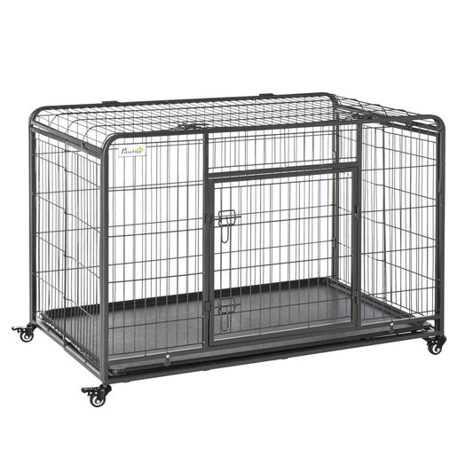 81x125cm Metal pet dog cage kennel with locking door & wheels extra large - PawHut