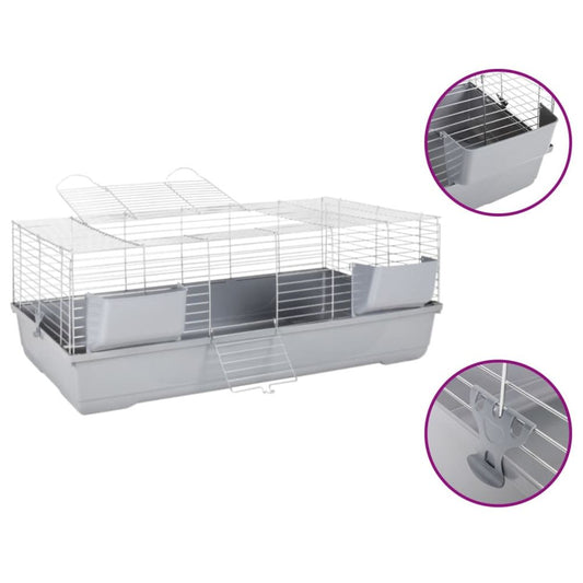 Small animal cage grey 118x59x46 cm polypropylene and metal