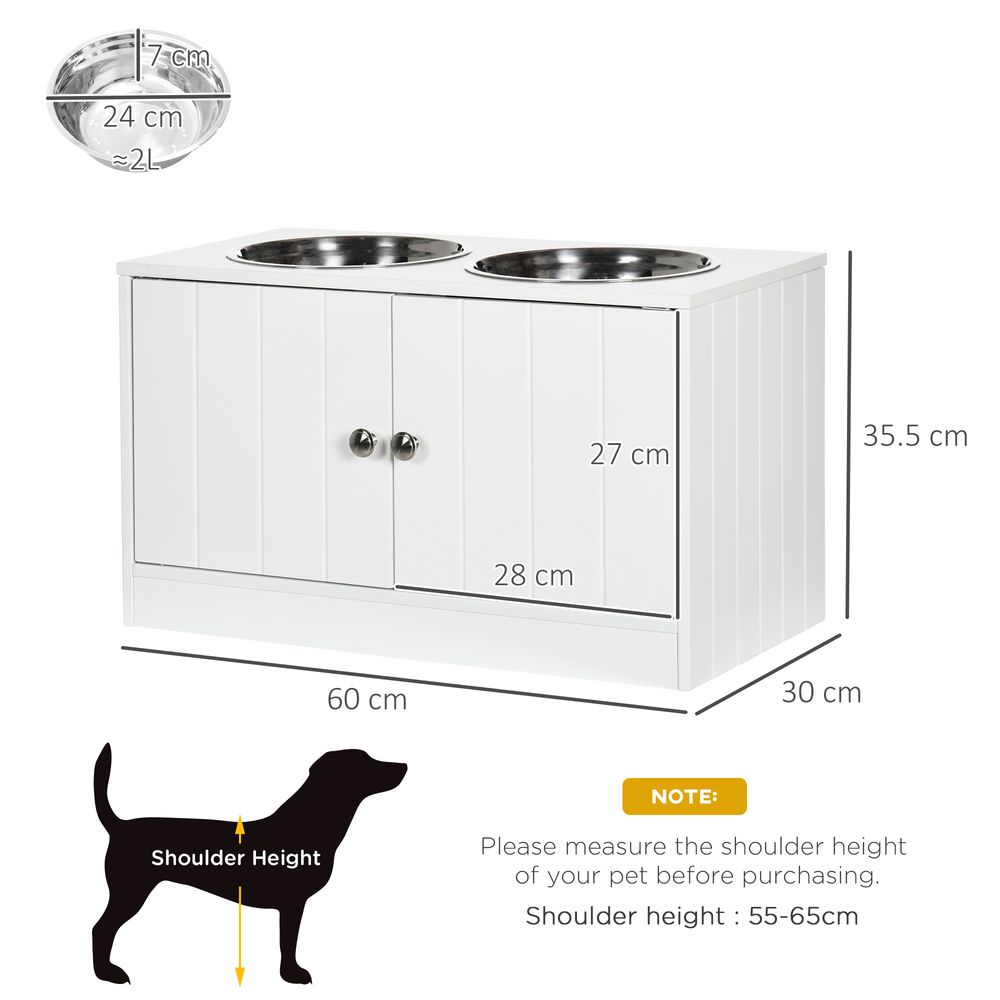 PawHut - Raised dog bowls for large dogs feeding station stand, storage - White
