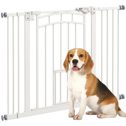 PawHut pressure fit safety gate, dog gate with small cat door, 74-100cm openings