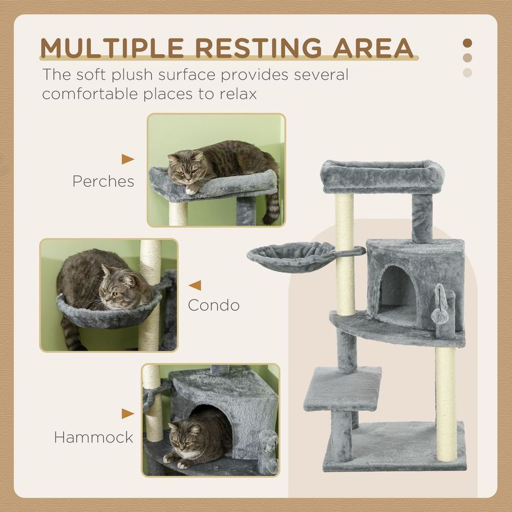 PawHut cat tree tower climbing activity centre with sisal scratching post - Grey