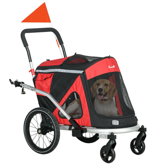 PawHut 2 in 1 dog bike trailer, foldable dog stroller for medium dogs - Red