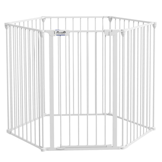 PawHut 2 in 1 pet dog safety pen gate, six panels for medium dogs, 90Hcm - White
