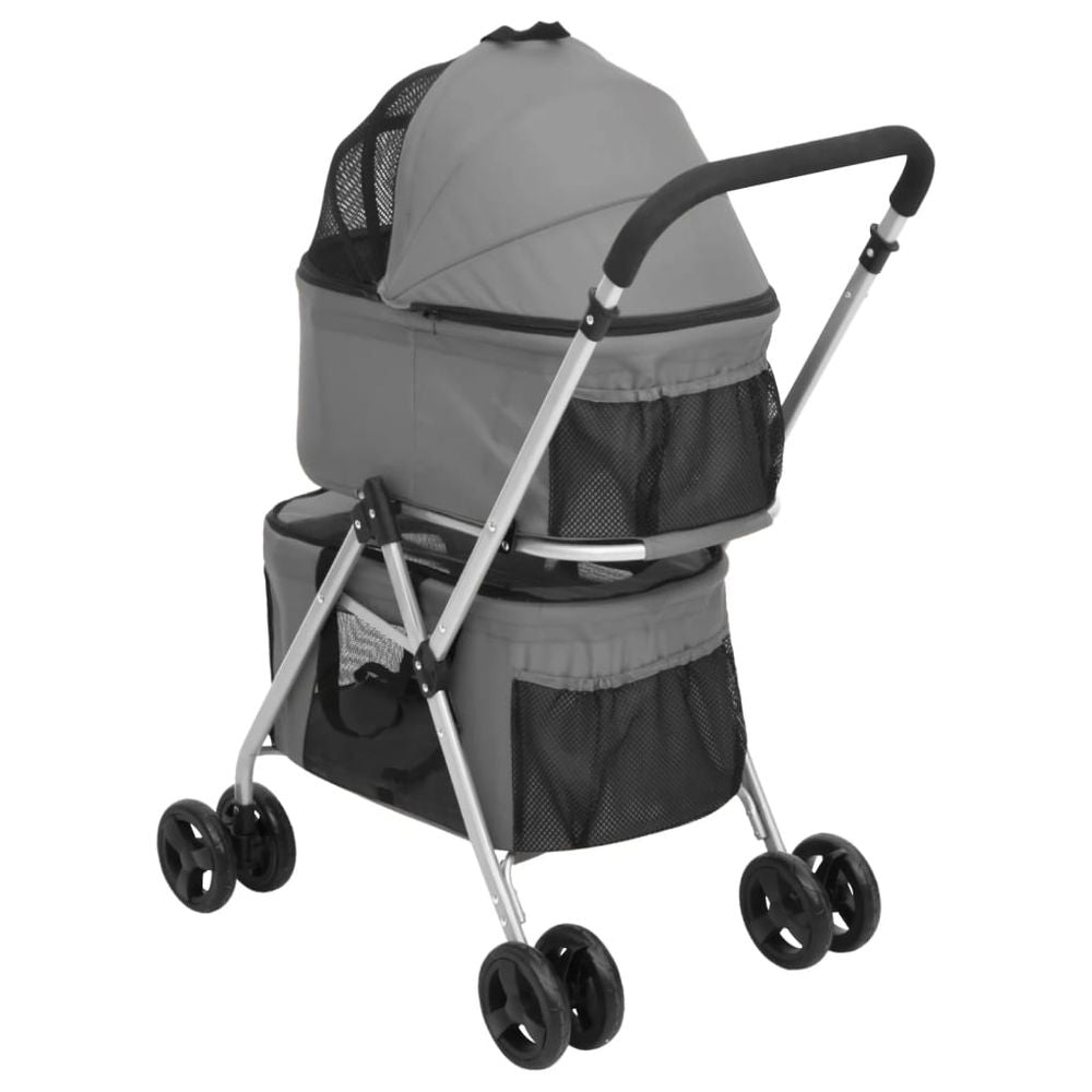 vidaXL 2-Layers Folding Dog Stroller Grey 83x48x97 cm Oxford Fabric