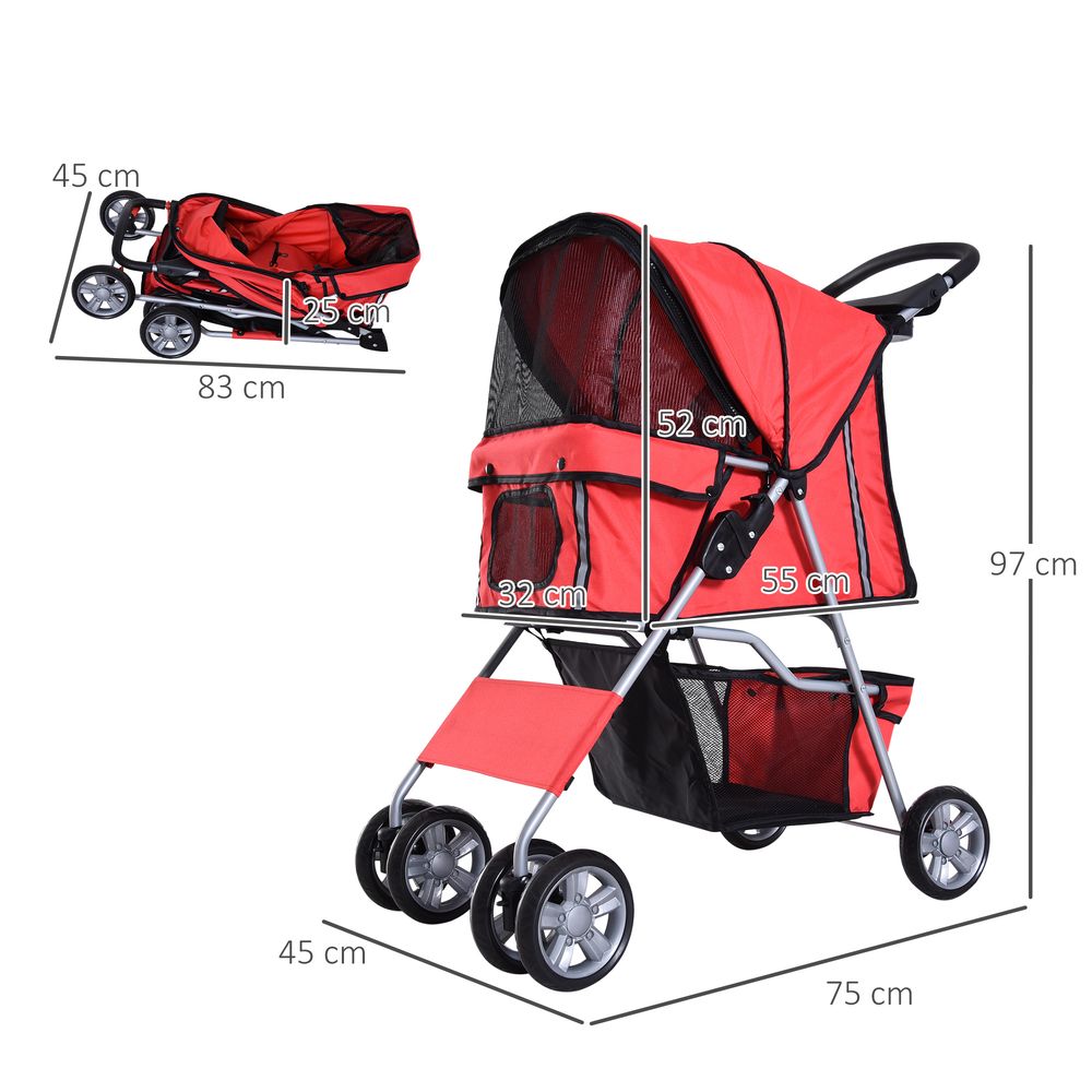 PawHut Pet stroller carrier foldable deluxe jogger travel dog cat 4 wheels
