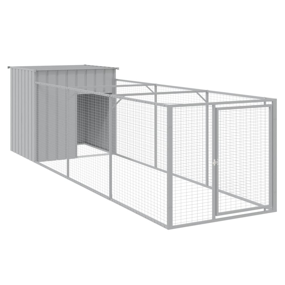 vidaXL Dog house with run - light grey 110x405x110 cm galvanised steel