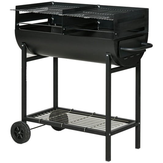 Outsunny Steel 2-Grill Charcoal BBQ w/ Wheels Black