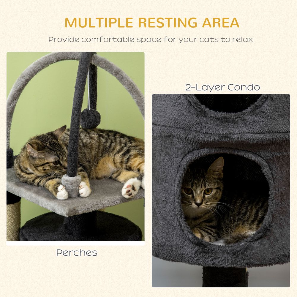 PawHut - Cat tree for indoor cats scratching posts hammock ball toy, Dark grey