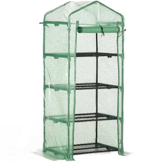 Mini Greenhouse 4-Tier Portable Plant House Shed w/ PE Cover, Green Outsunny