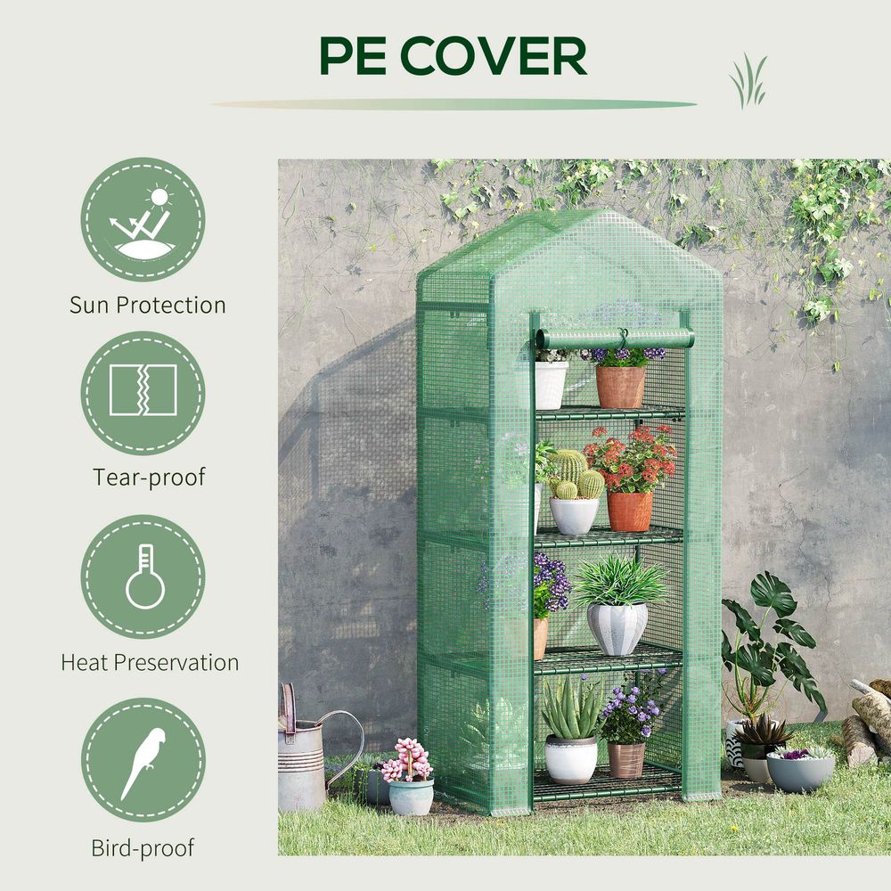 Mini Greenhouse 4-Tier Portable Plant House Shed w/ PE Cover, Green Outsunny