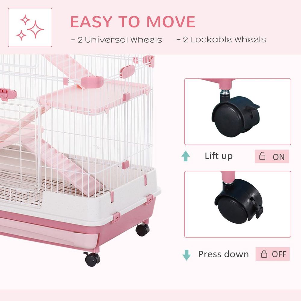 PawHut  pink four-level hamster, small animal cage, indoor pet house - Pink, 81 x 52.5 x 114 cm