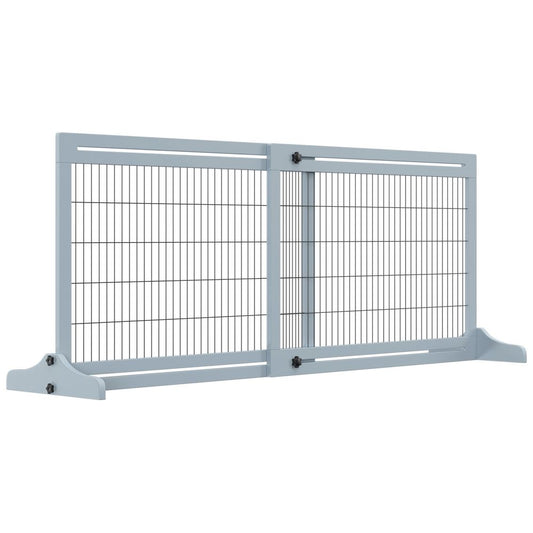 PawHut adjustable wooden pet dog gate, freestanding barrier for doorway - Grey