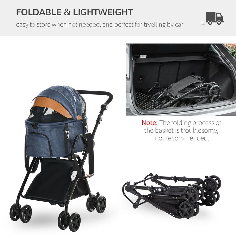 PawHut luxury 2-in-1 folding pet stroller with removable carrier and adjustable canopy bag with brake