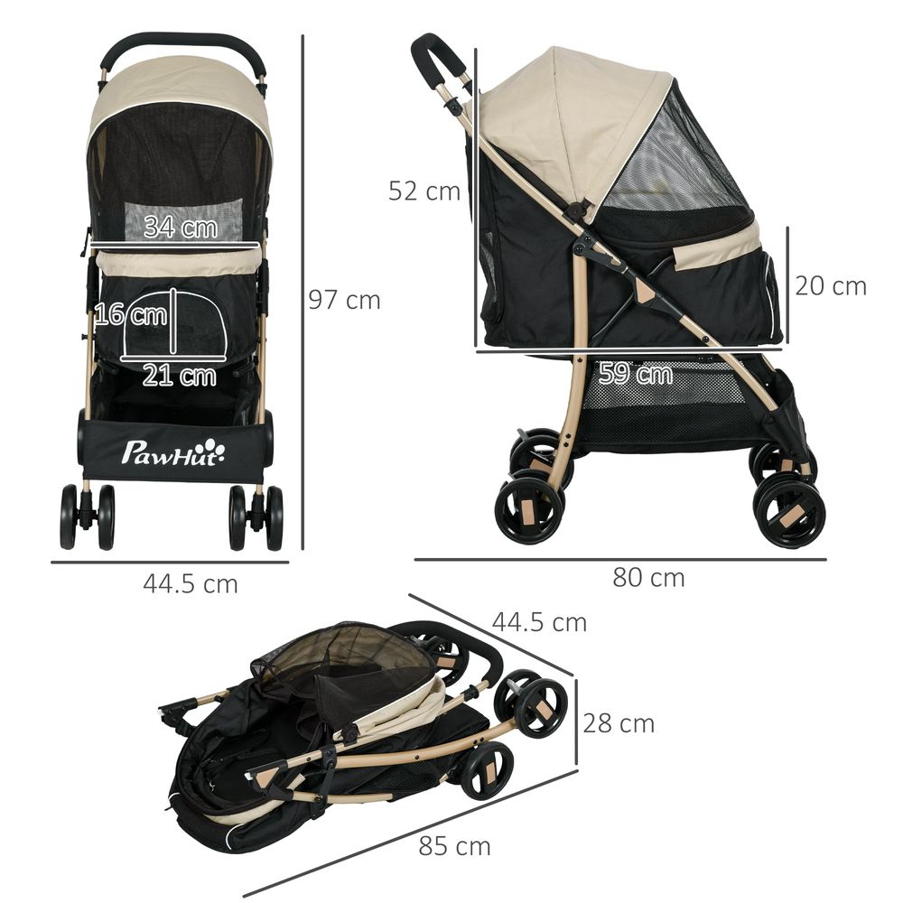 PawHut Pet Stroller for XS and S Dogs with Rain Cover - Khaki