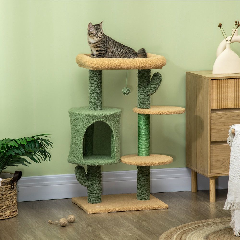 PawHut: Multi-level cat tree with scratching posts and house bed - Green