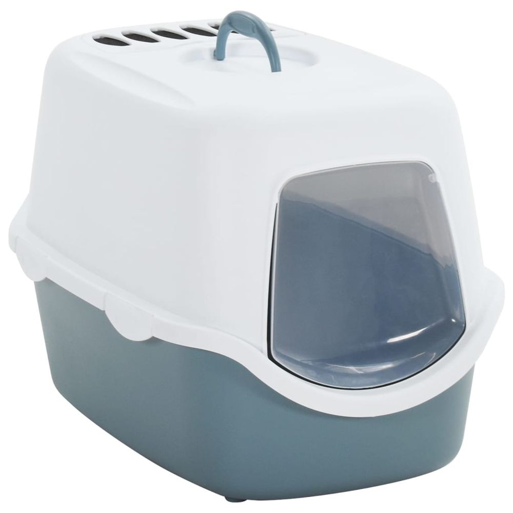 Cat litter tray with cover white and blue