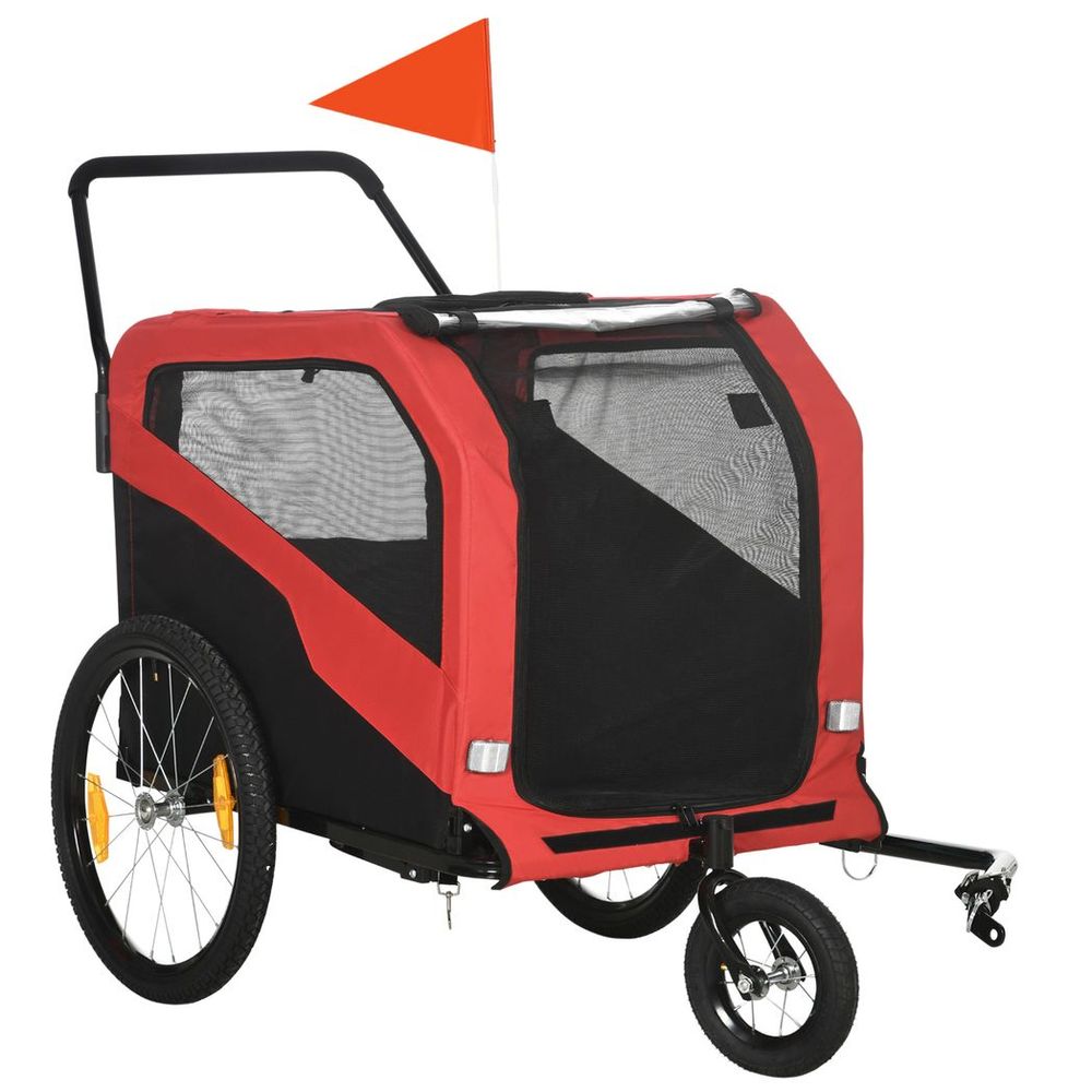 2 in 1 Pet dog can bike trailer stroller for large Dogs with hitch - Red (up to 30Kg and 60cm)