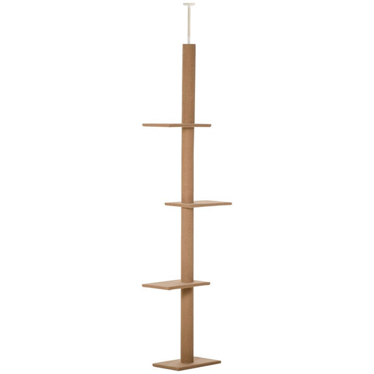 260cm Floor To ceiling cat tree for indoor cats with adjustable height - Brown