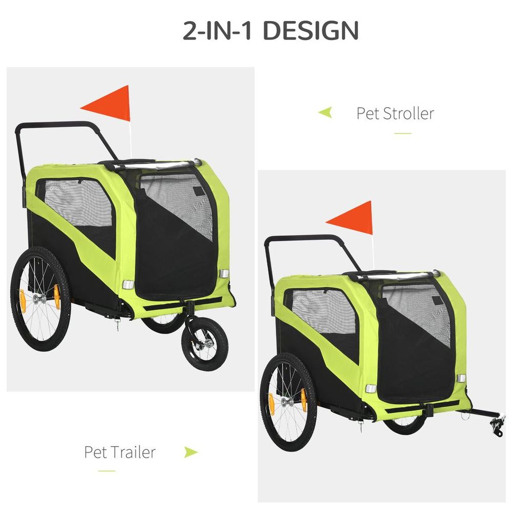 2 in 1 Dog bike trailer pet stroller for large dogs with hitch - Green