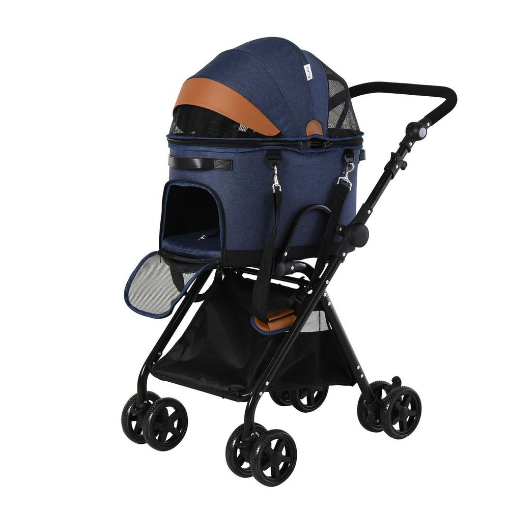 PawHut luxury 2-in-1 folding pet stroller with removable carrier and adjustable canopy bag with brake