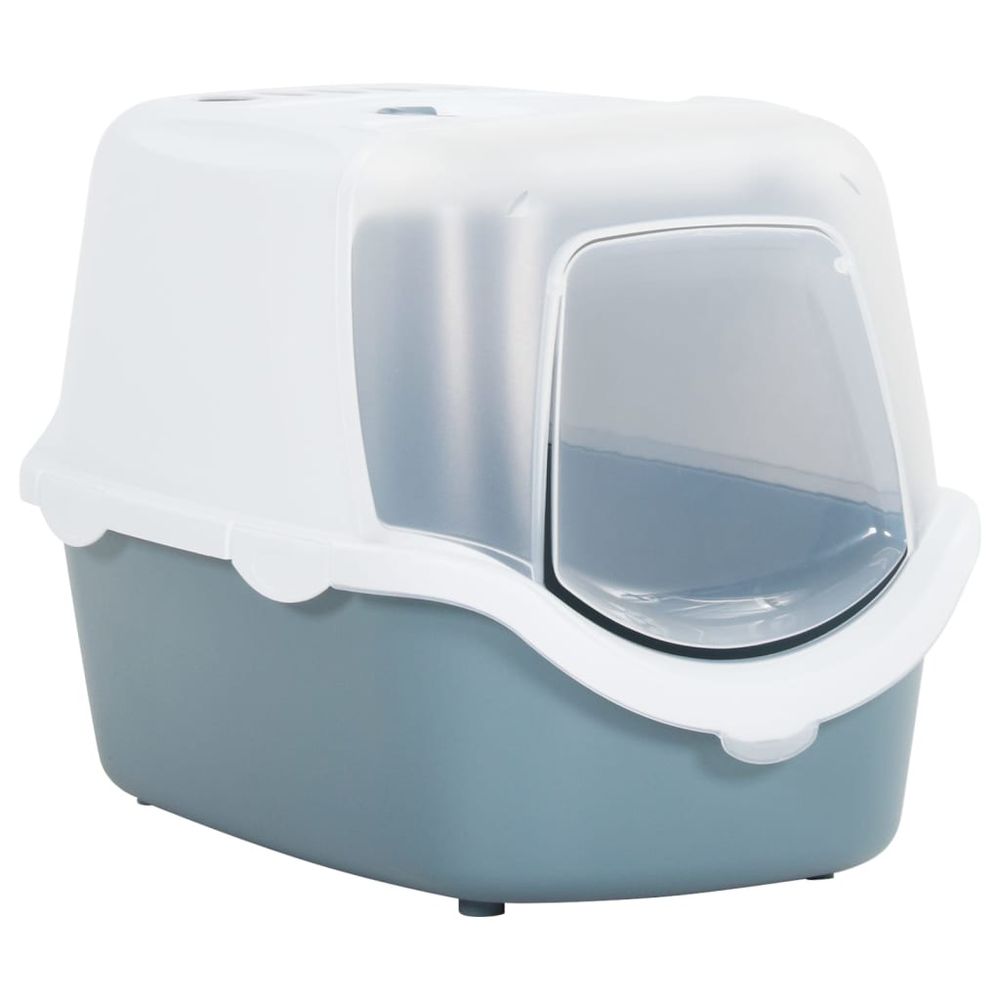 Cat litter tray with cover white and blue