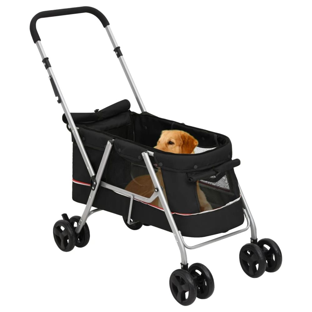 Folding dog stroller black 100 x 49 x 96 cm linen fabric