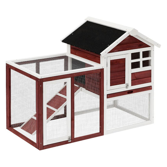 122cm Wooden rabbit hutch cage, bunny and small pet animal house habitat with tray and ramp