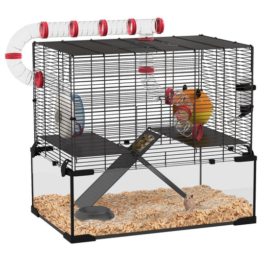PawHut  hamster cage with tubes, ramps, platforms, hut, 60 x 40 x 57cm