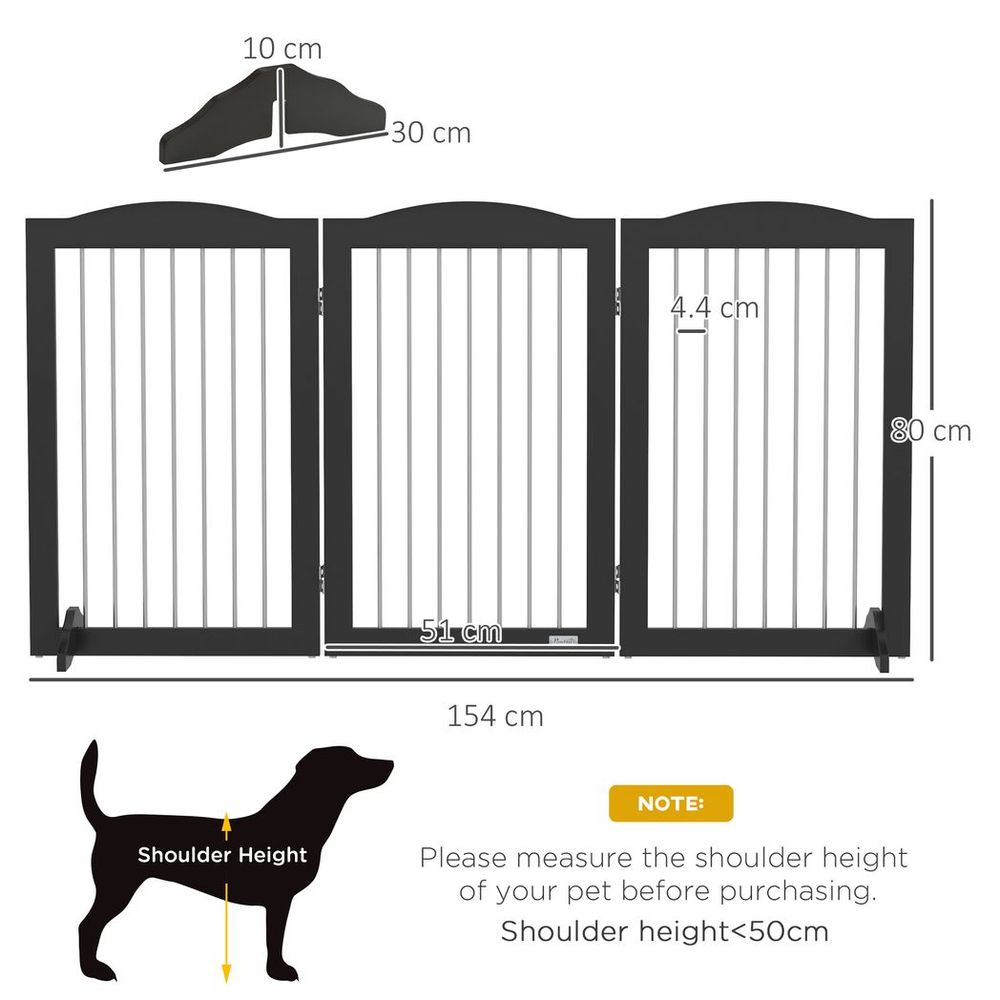 PawHut foldable dog gate, freestanding pet gate with two support feet - Black