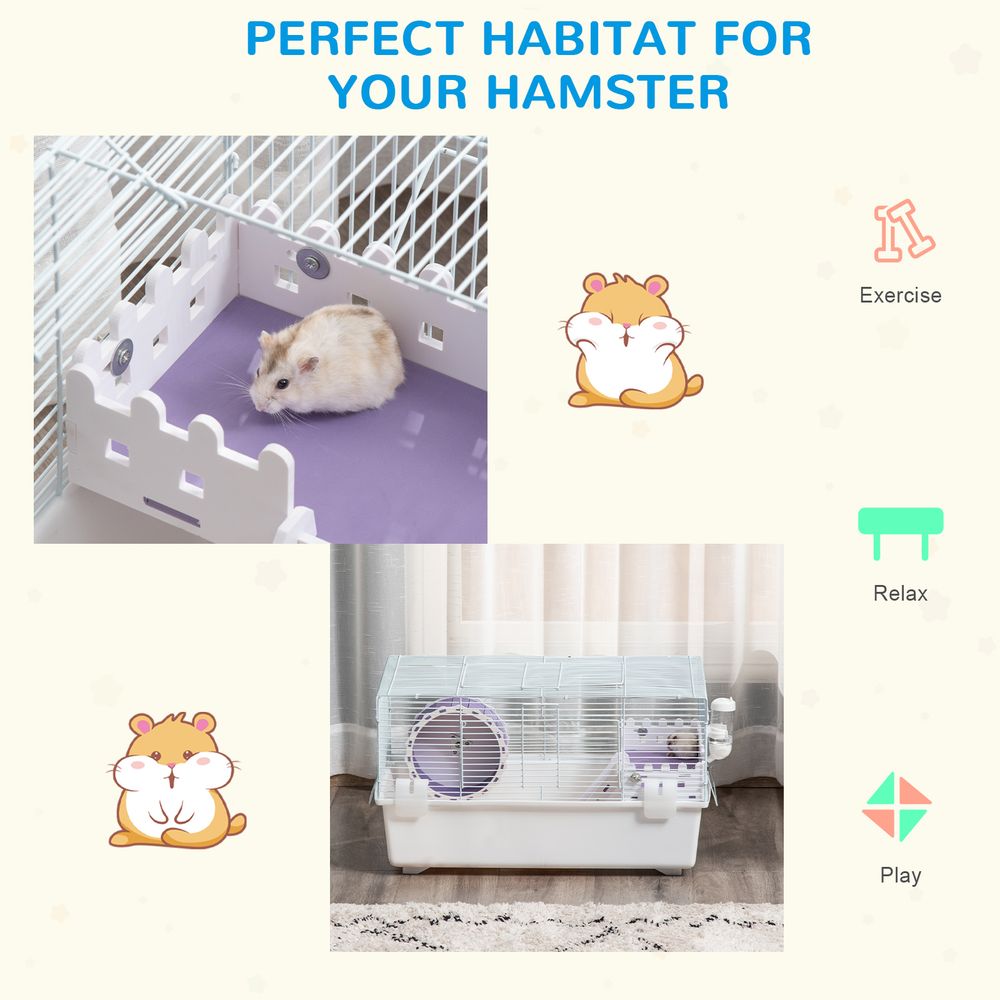 Two-tier hamster cage gerbil haven with exercise wheel, water bottle, ladder - white